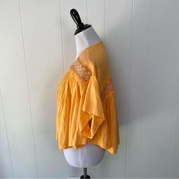 Free People Womens Market Embroidery Trim Tassel Tie V-Neck Tee Carrot Orange XS - Picture 10 of 15